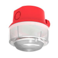LAMPEGGIANTE A LED ROSSI ALIMENTAZIONE 12-29Vdc ASSORBIMENTO MASSIMO 26mA, CONTENITORE IN MATERIALE TERMOPLASTICO COLORE ROSSO CON LENTE TRASPARENTE, ALTEZZA 97mm DIAMETRO 100mm, IP65 CERT. EN54-23