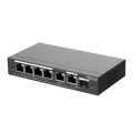 RG-ES206GS-P 6-PORT GIGABIT SMART POE SWITCH, 4 POE/POE+ PORTS, 1 GIGABIT RJ45 E 1 COMBO RJ45 o SFP UPLINK PORTS, 54W POE POWER BUDGET, DESKTOP STEEL CASE